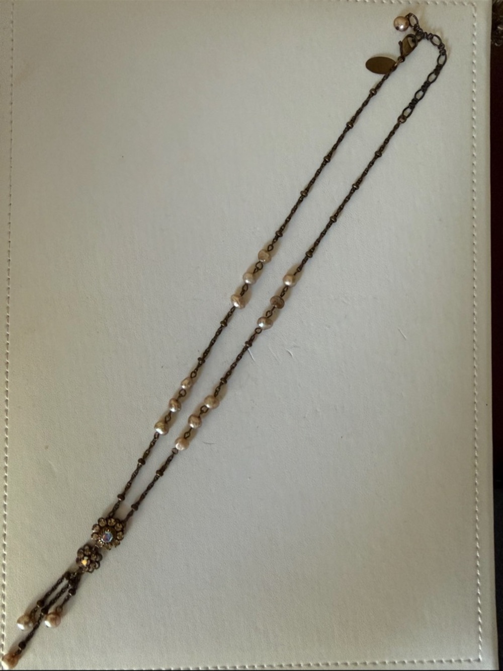 Nordstrom Antique Gold Chain Necklace with Champagne Pearls